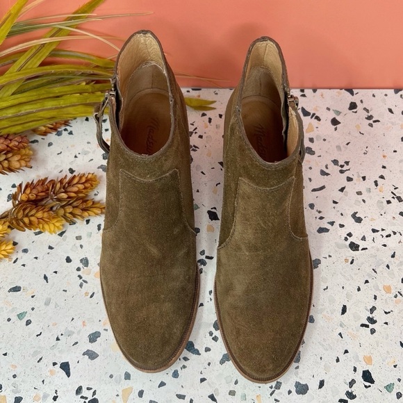 Madewell Janice Brown Suede Leather Western Women’s Stacked Heel Booties Sz 7 - Picture 3 of 10